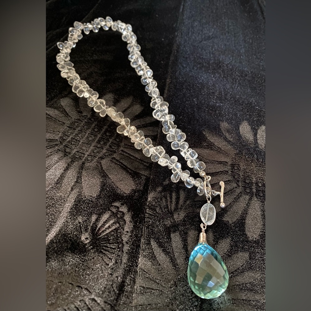 Vintage faceted pear shaped necklace aquamarine briolette sterling silver